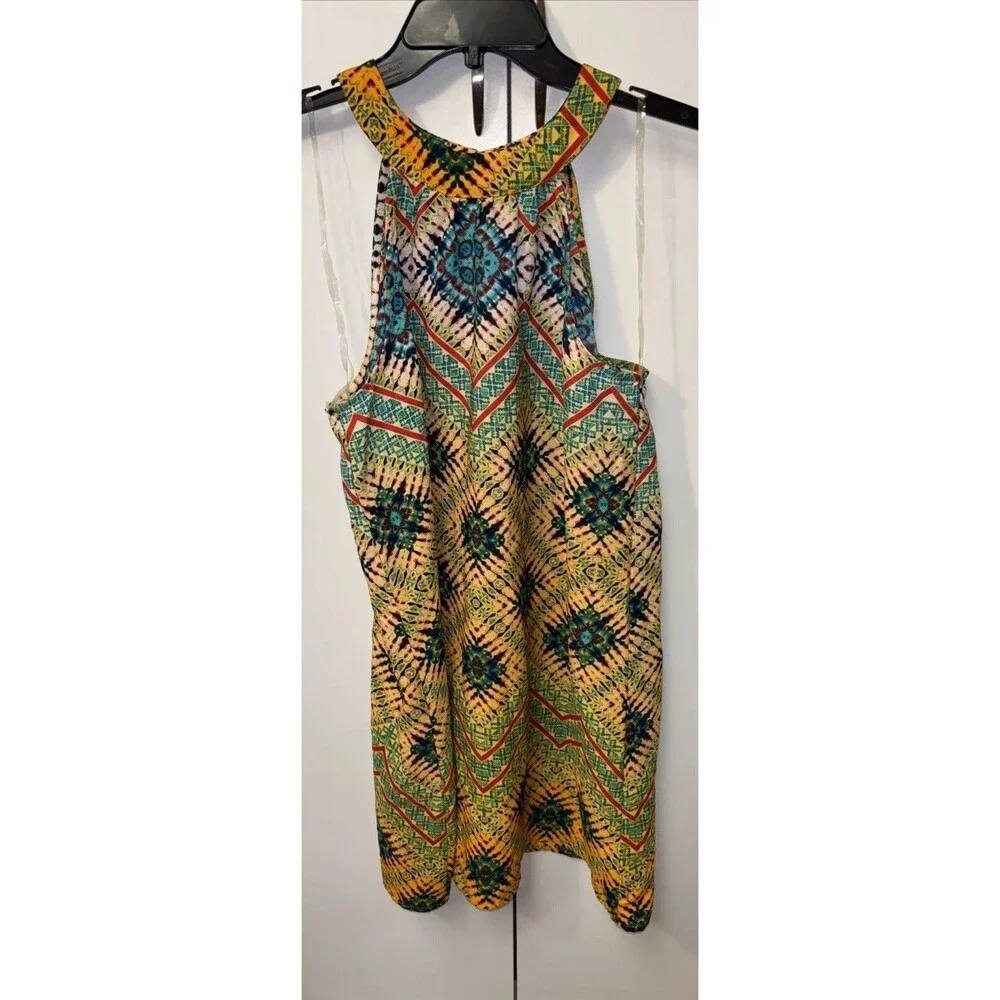Be Bop Women Multicolored Dress Sleeveless Short Mini Back Keyhole Button L - Picture 3 of 9